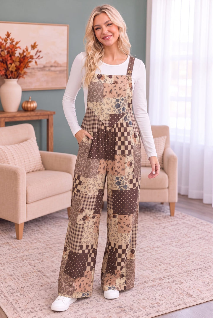 Cozy Patchwork Dreams Wide Leg Overall Set - Nikki &amp; Co. Boutique