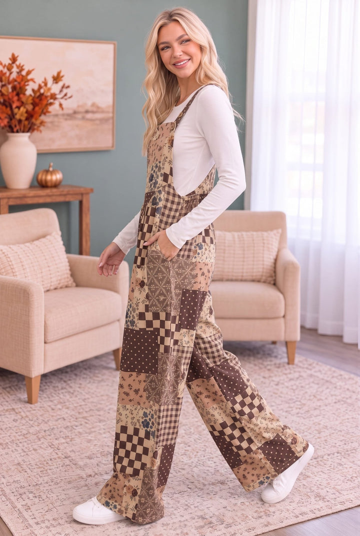 Cozy Patchwork Dreams Wide Leg Overall Set - Nikki &amp; Co. Boutique