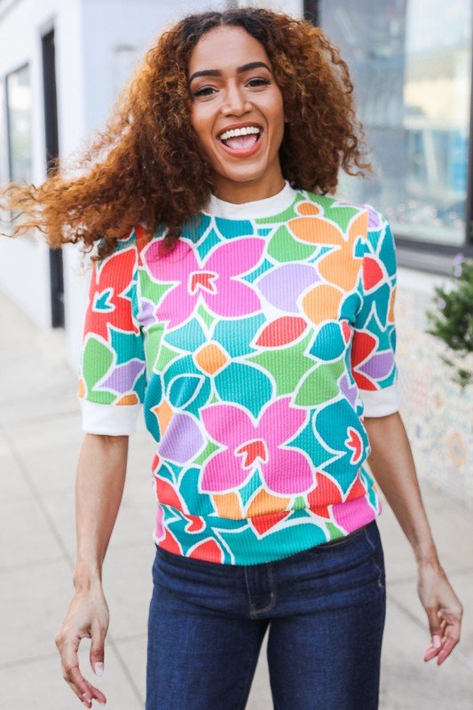 Spring Vibes Multicolor floral Rib Back Bow Tie Detail Tops - Nikki &amp; Co. Boutique