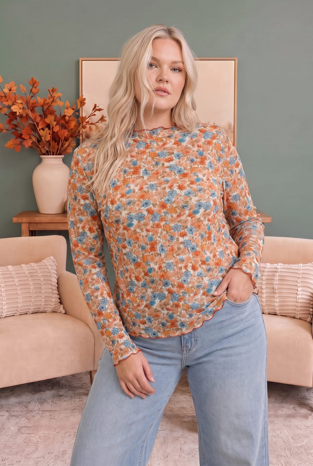 Ivy Garden Floral Mesh Long Sleeve Top - Nikki &amp; Co. Boutique