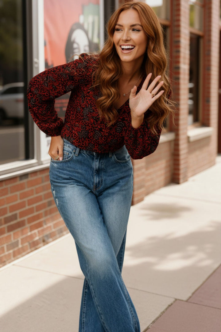 Tangerine Blooms V Neck Blouse | Nikki &amp; Co. Boutique