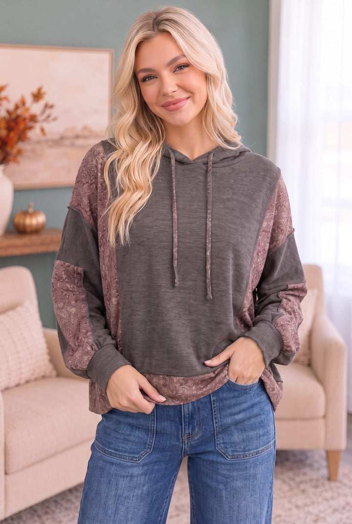 Mix and Match Patchwork Drawstring Hoodie - Nikki &amp; Co. Boutique