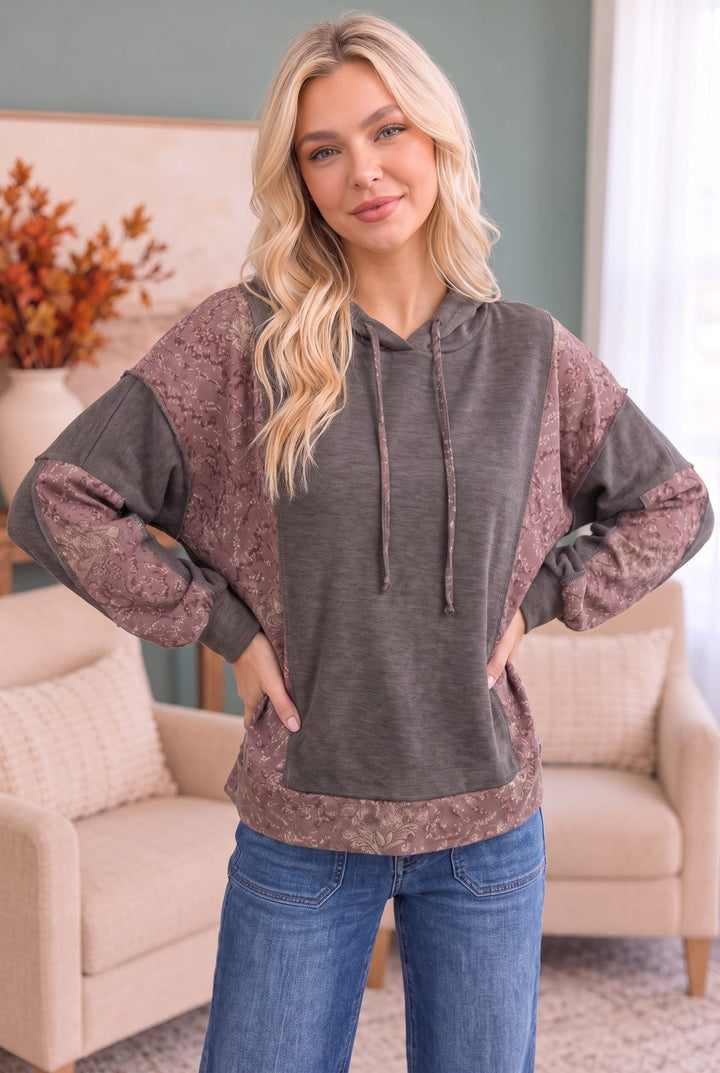 Mix and Match Patchwork Drawstring Hoodie - Nikki &amp; Co. Boutique