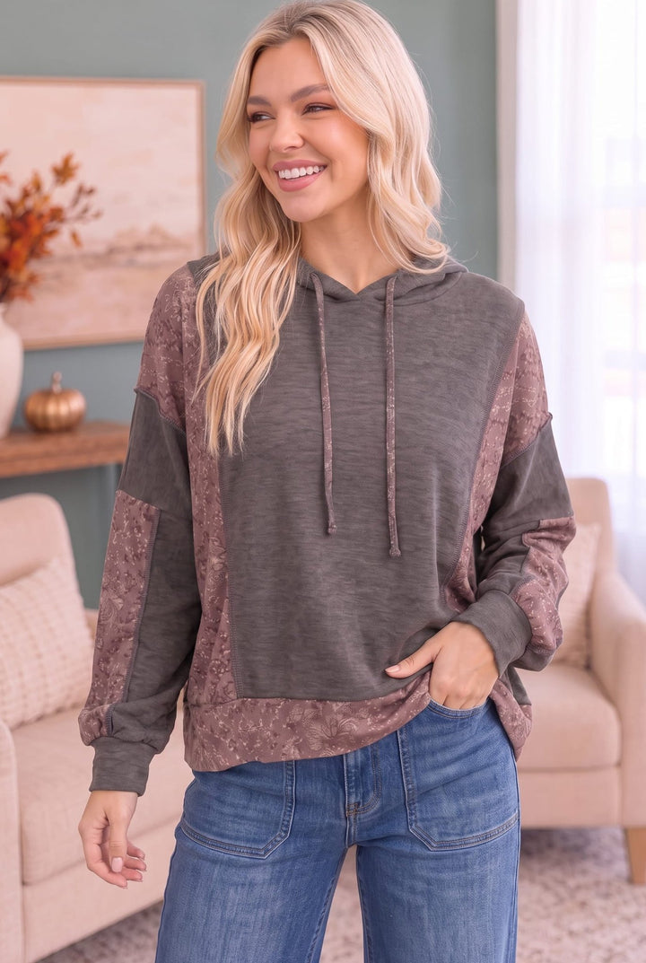 Mix and Match Patchwork Drawstring Hoodie - Nikki &amp; Co. Boutique