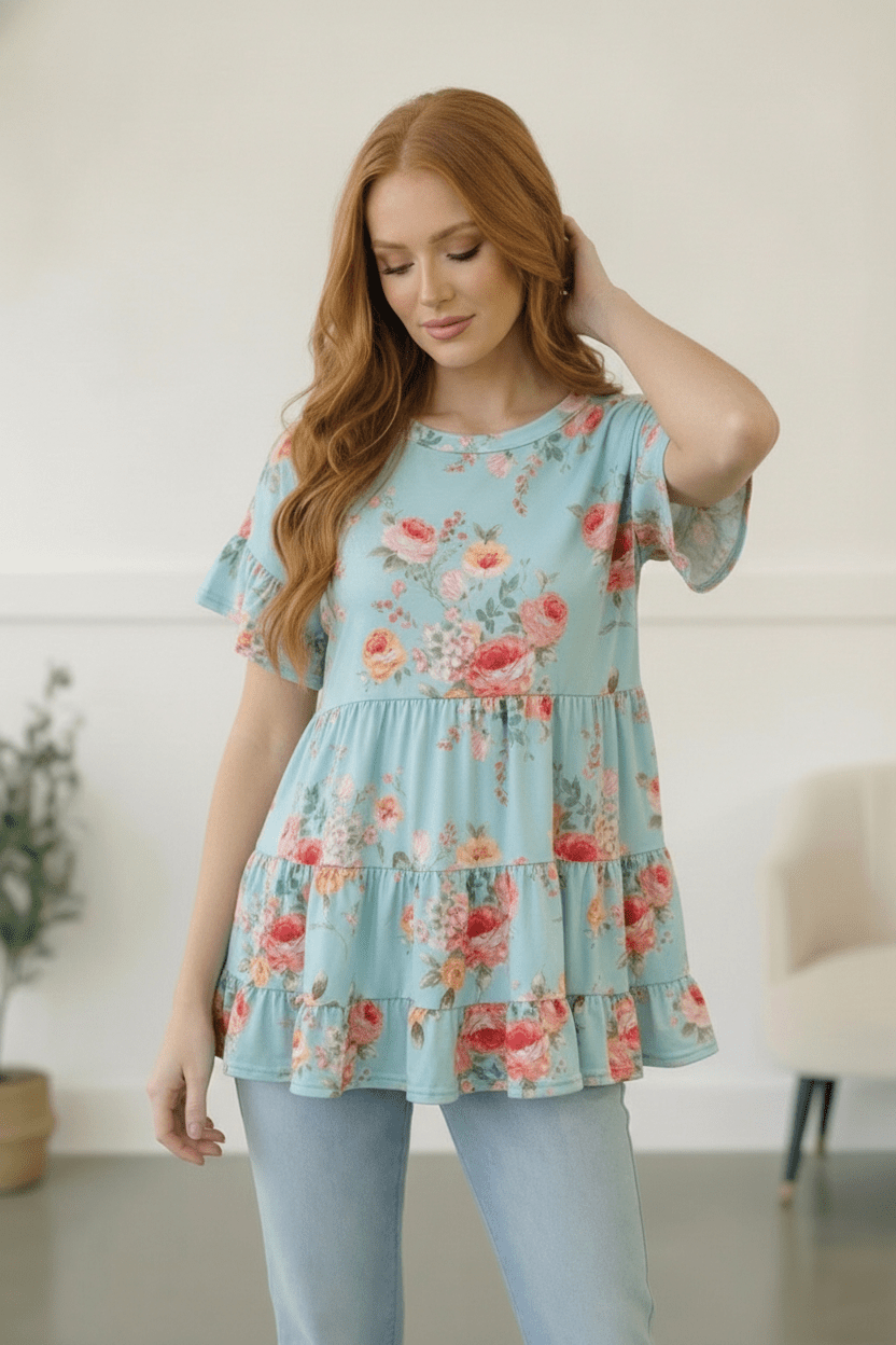 In the Mint Meadows Tiered Babydoll Tops | Nikki &amp; Co. Boutique