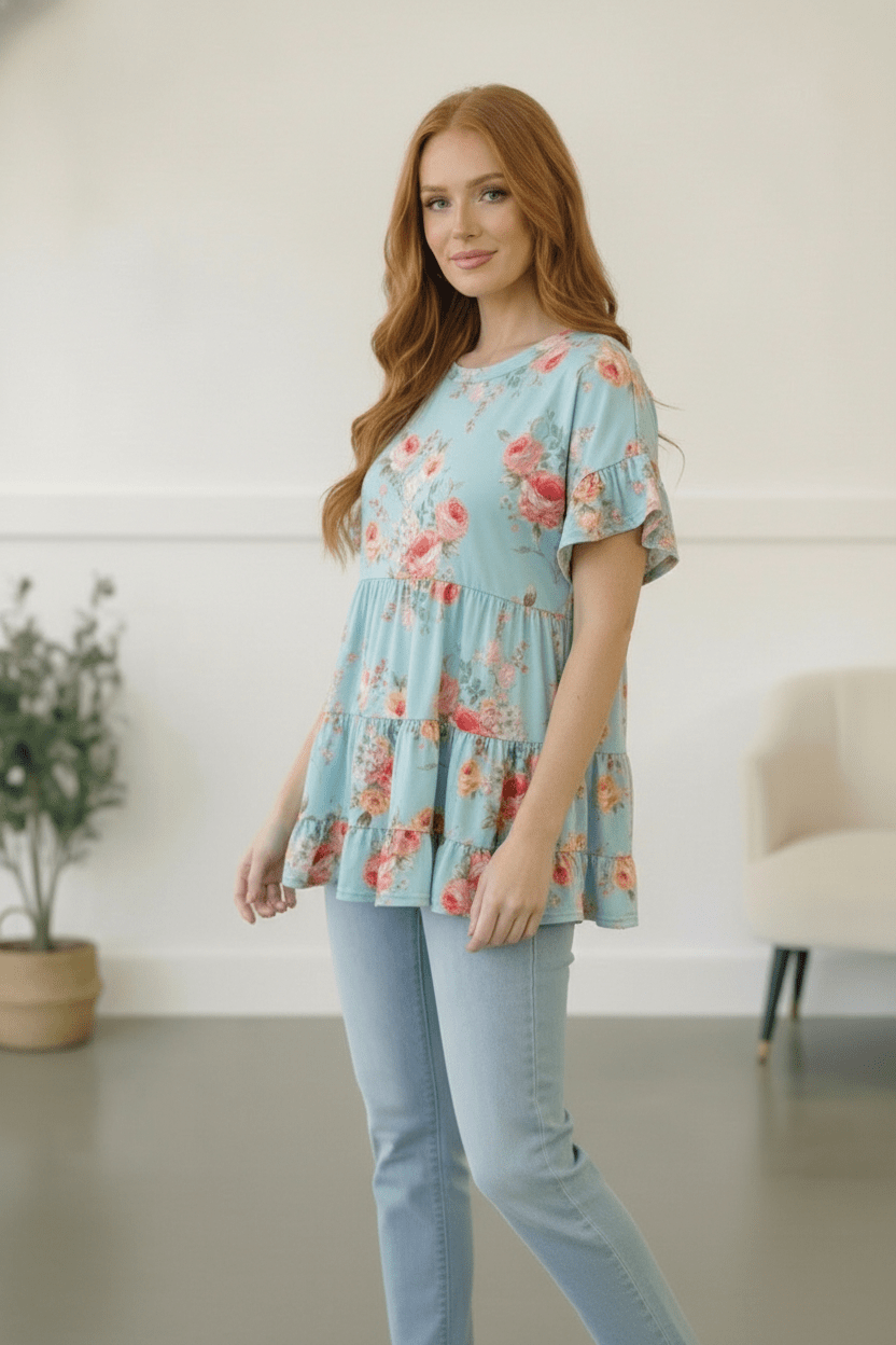 In the Mint Meadows Tiered Babydoll Tops | Nikki &amp; Co. Boutique