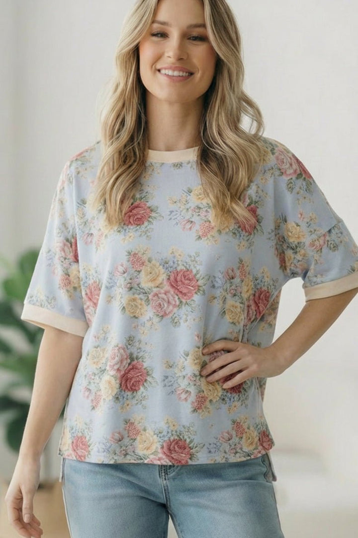 Vintage Bloom Light Blue Boyfriend Tees | Nikki &amp; Co. Boutique
