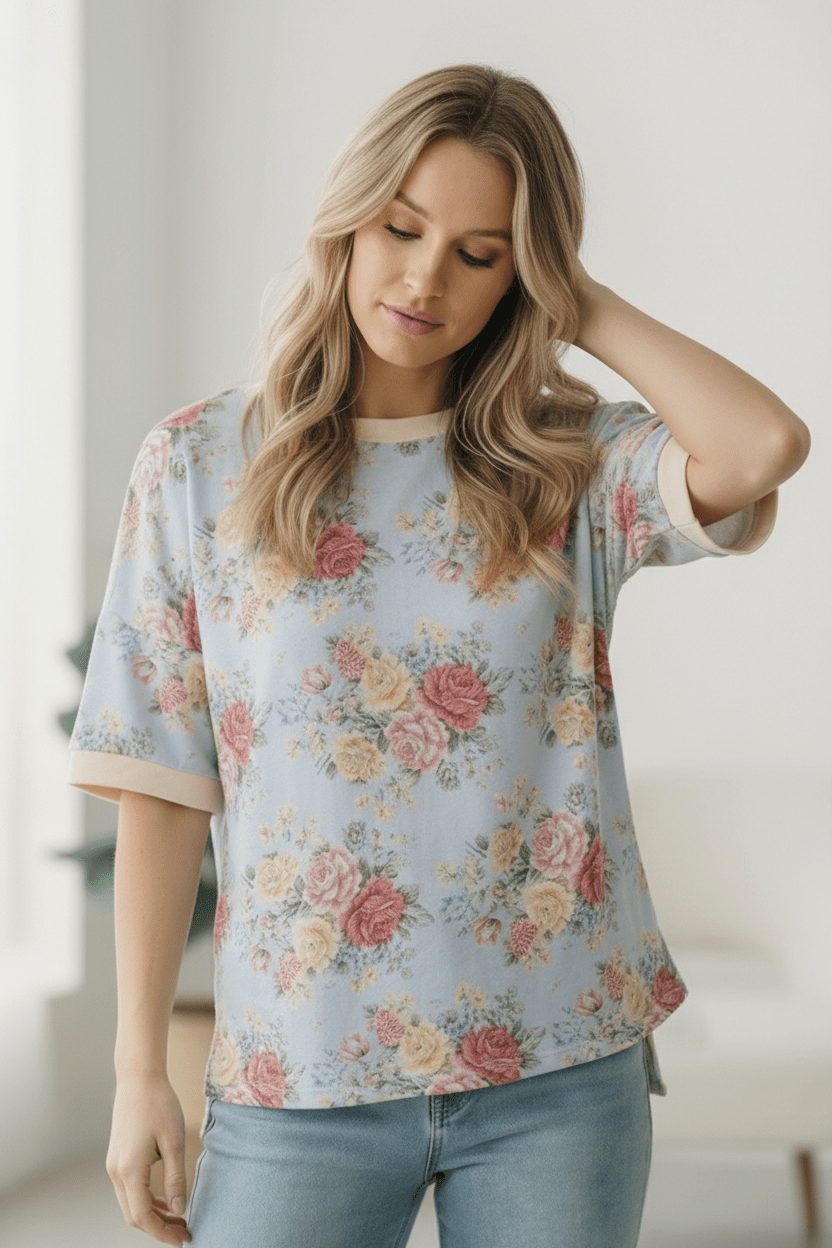 Vintage Bloom Light Blue Boyfriend Tees | Nikki &amp; Co. Boutique