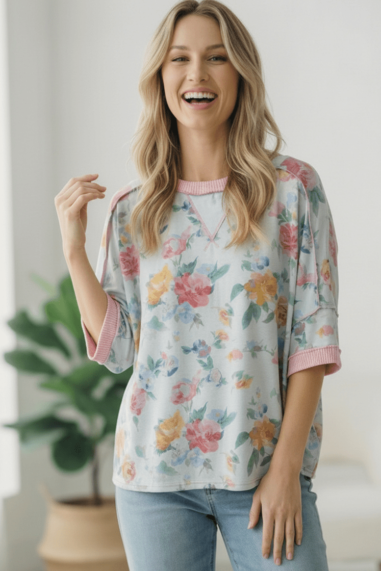 Rosey Teacup Ribbed Crewneck | Nikki &amp; Co. Boutique