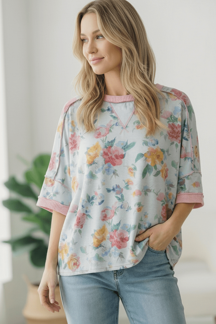 Rosey Teacup Ribbed Crewneck | Nikki &amp; Co. Boutique
