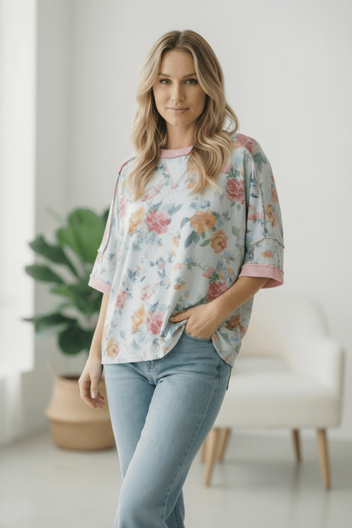 Rosey Teacup Ribbed Crewneck | Nikki &amp; Co. Boutique