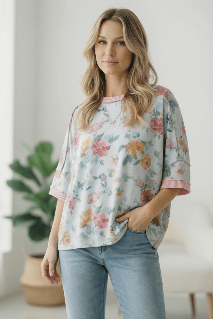 Rosey Teacup Ribbed Crewneck | Nikki &amp; Co. Boutique