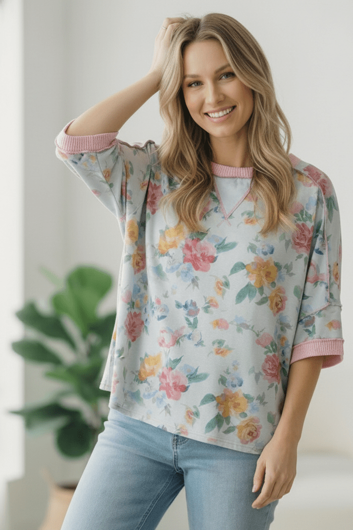 Rosey Teacup Ribbed Crewneck | Nikki &amp; Co. Boutique