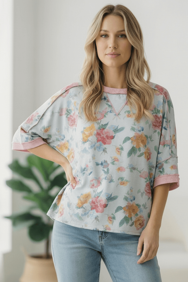 Rosey Teacup Ribbed Crewneck | Nikki &amp; Co. Boutique