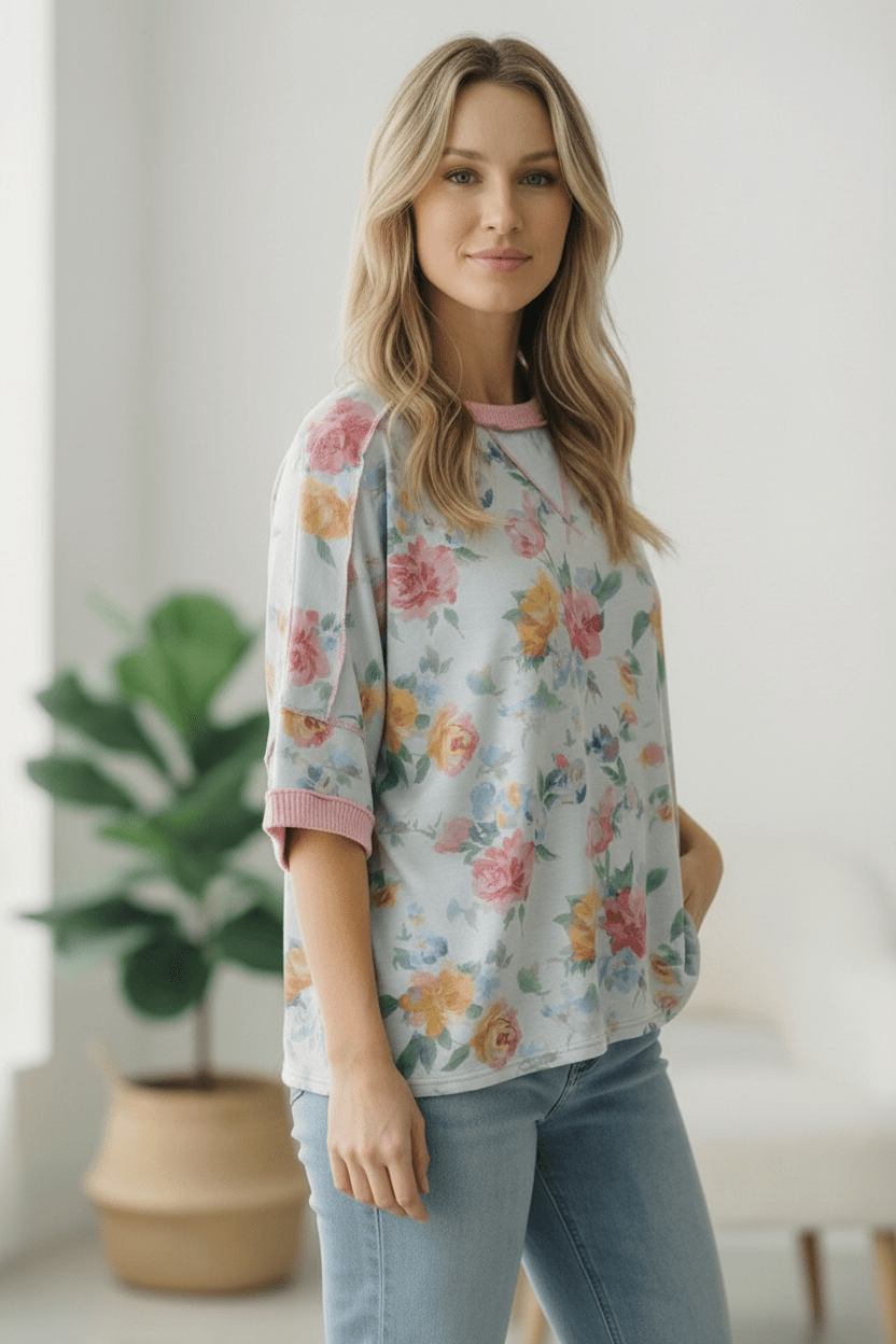 Rosey Teacup Ribbed Crewneck | Nikki &amp; Co. Boutique