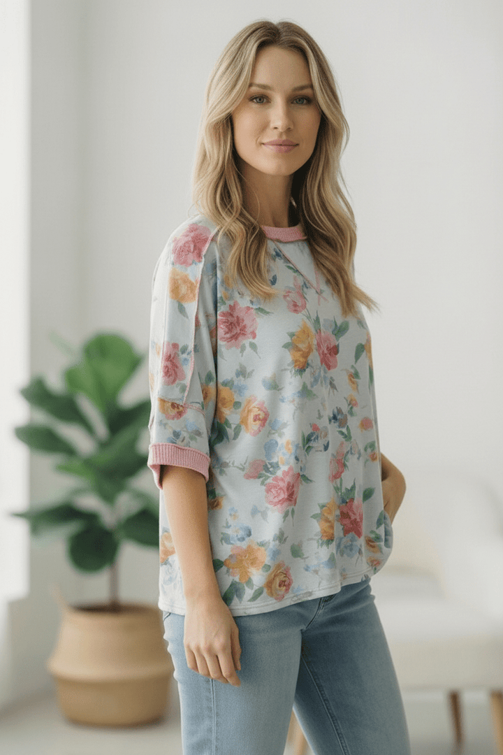 Rosey Teacup Ribbed Crewneck | Nikki &amp; Co. Boutique