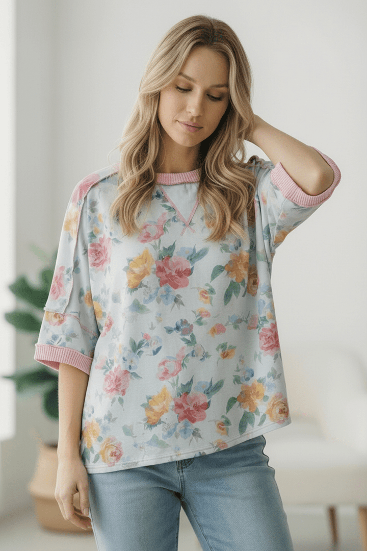 Rosey Teacup Ribbed Crewneck | Nikki &amp; Co. Boutique