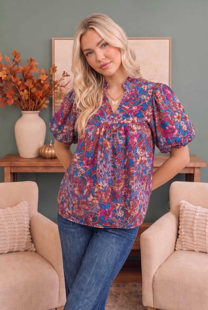 Blooming Beautifully Floral Puff Sleeve Top - Nikki &amp; Co. Boutique