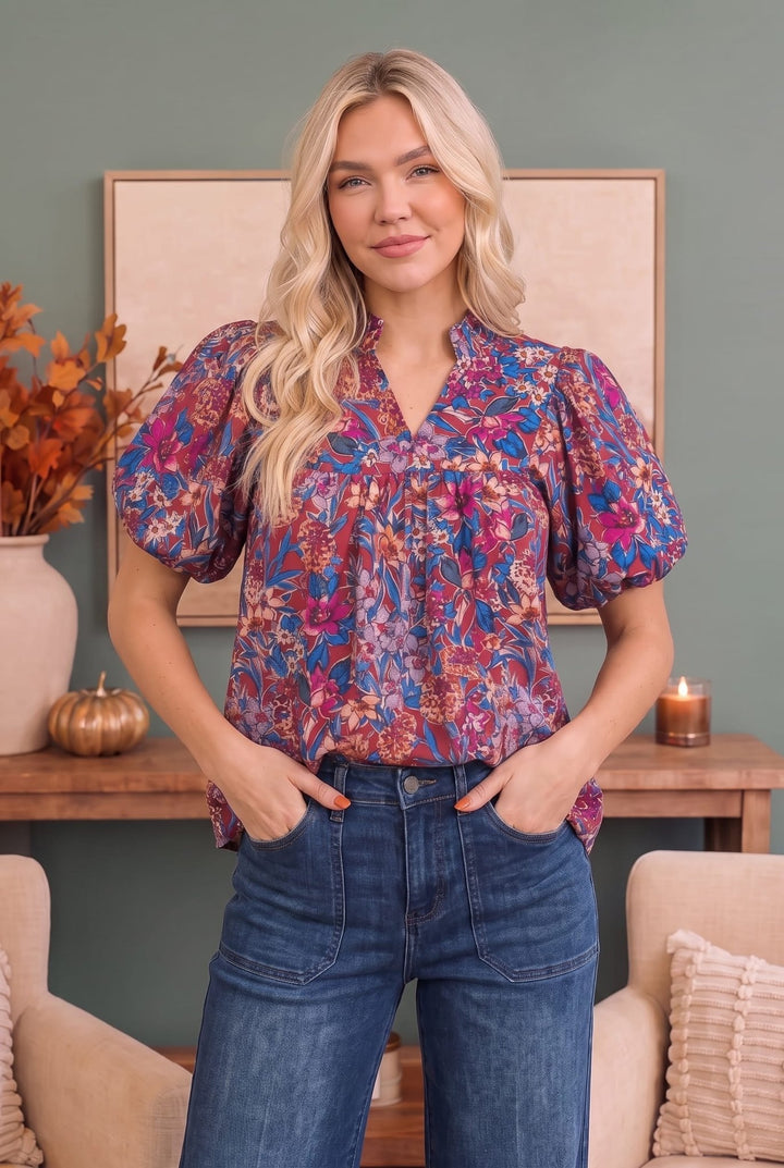Blooming Beautifully Floral Puff Sleeve Top - Nikki &amp; Co. Boutique