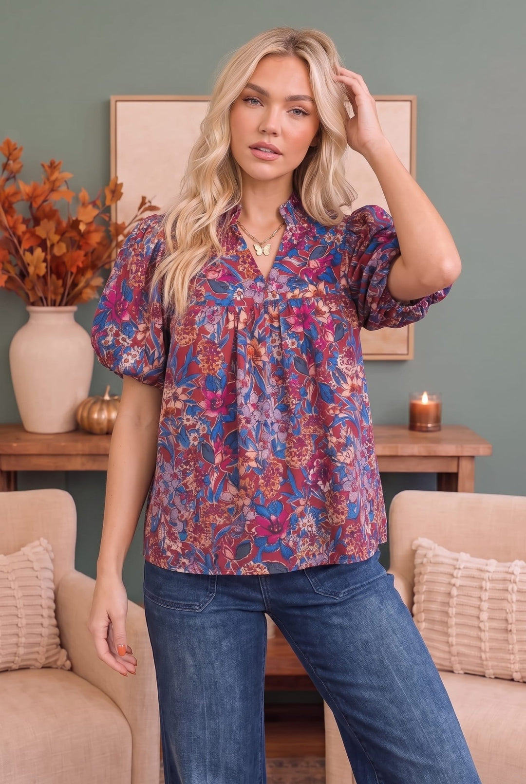 Blooming Beautifully Floral Puff Sleeve Top - Nikki &amp; Co. Boutique