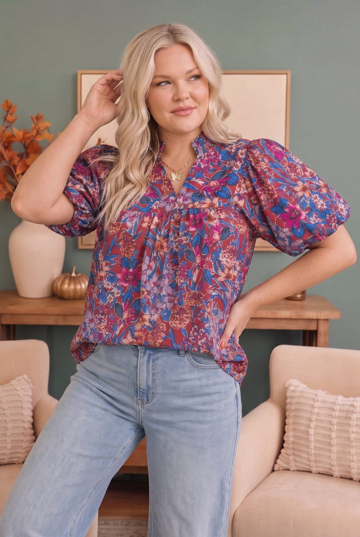 Blooming Beautifully Floral Puff Sleeve Top - Nikki &amp; Co. Boutique