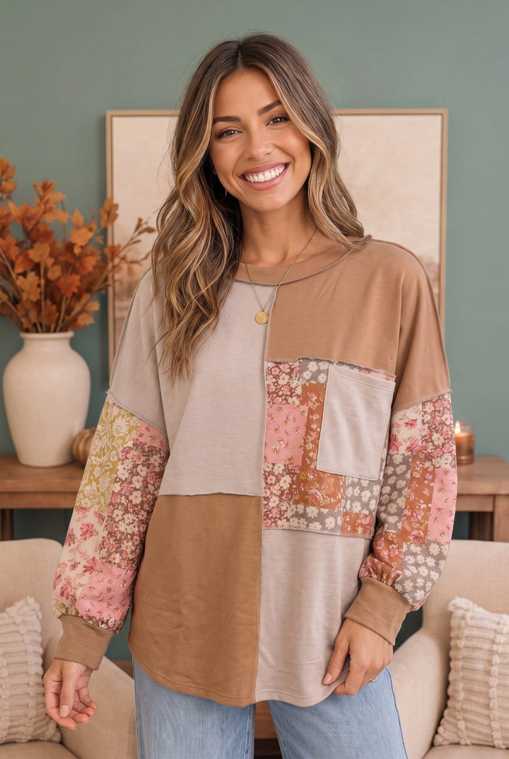 Neapolitan Patchwork Floral Colorblock Pullover Top - Nikki &amp; Co. Boutique