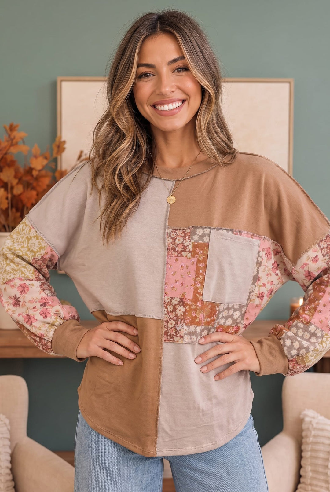 Neapolitan Patchwork Floral Colorblock Pullover Top - Nikki &amp; Co. Boutique