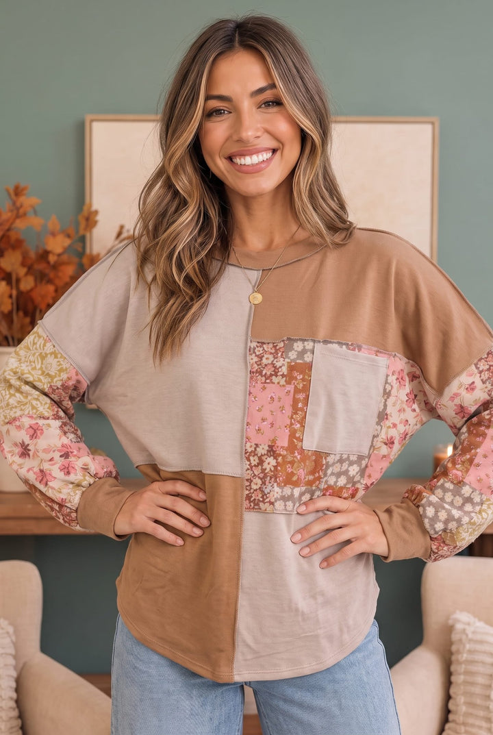 Neapolitan Patchwork Floral Colorblock Pullover Top - Nikki &amp; Co. Boutique