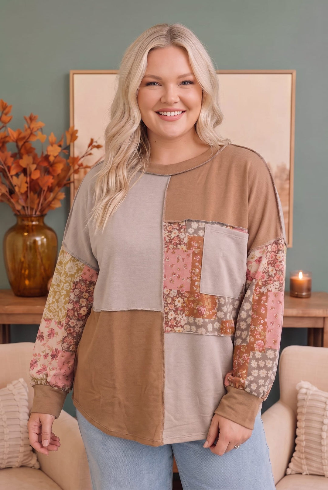 Neapolitan Patchwork Floral Colorblock Pullover Top - Nikki &amp; Co. Boutique