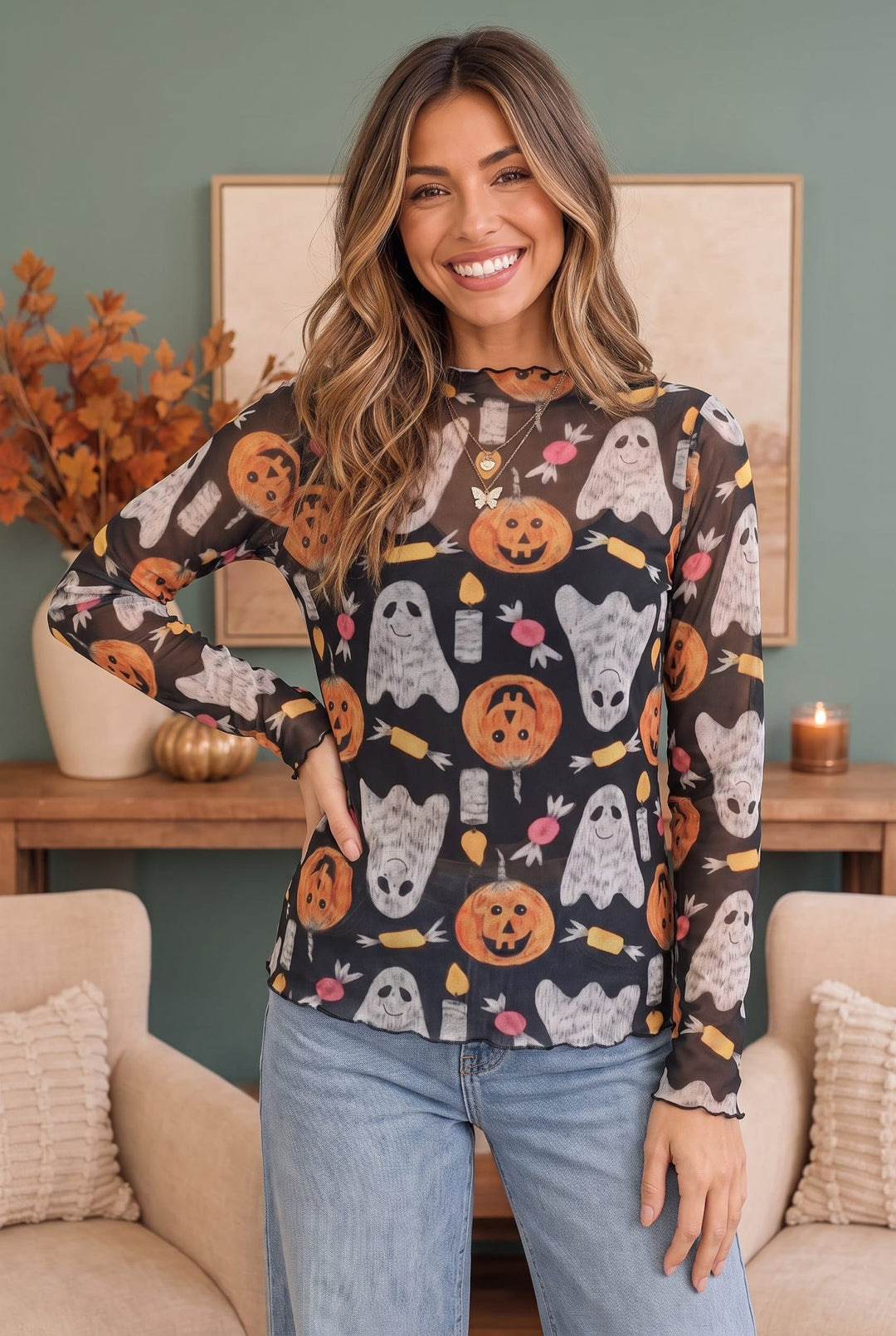Ghostly Good Times Halloween Mesh Top - Nikki &amp; Co. Boutique