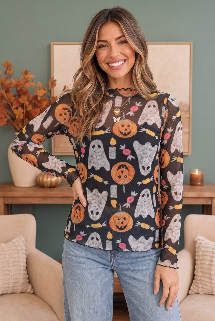 Ghostly Good Times Halloween Mesh Top - Nikki &amp; Co. Boutique