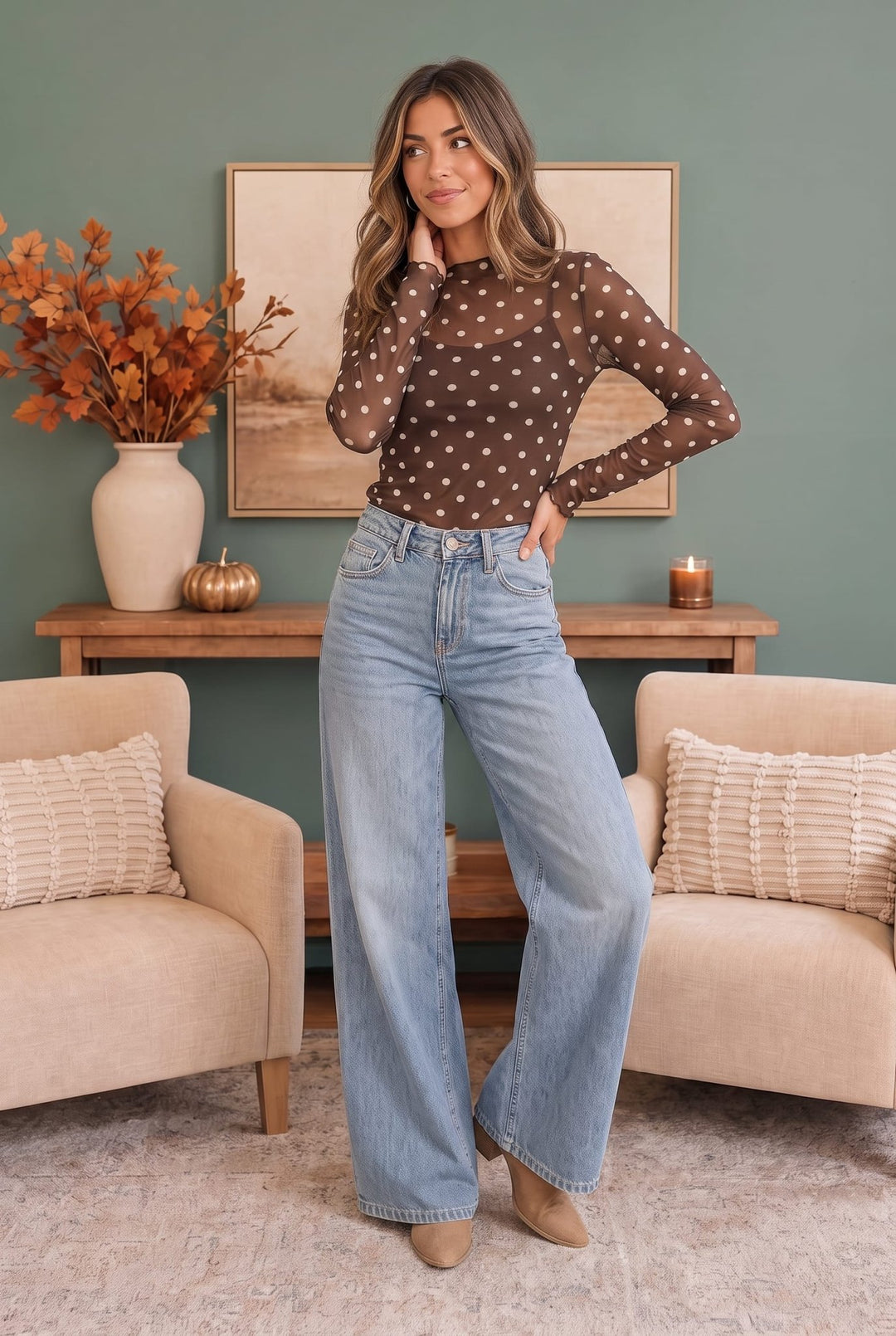 Dotted Dreams Sheer Mesh Mock Neck Top - Nikki &amp; Co. Boutique
