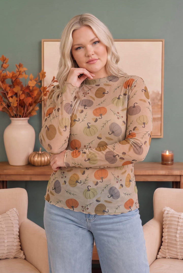 Pumpkin Patch Pretty Mesh Long Sleeve Top - Nikki &amp; Co. Boutique