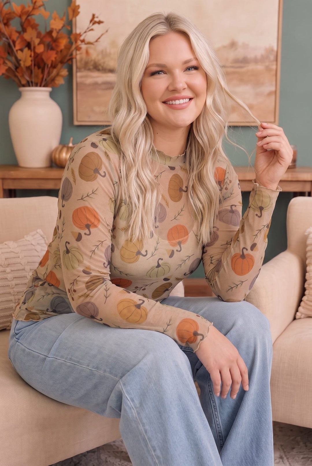 Pumpkin Patch Pretty Mesh Long Sleeve Top - Nikki &amp; Co. Boutique