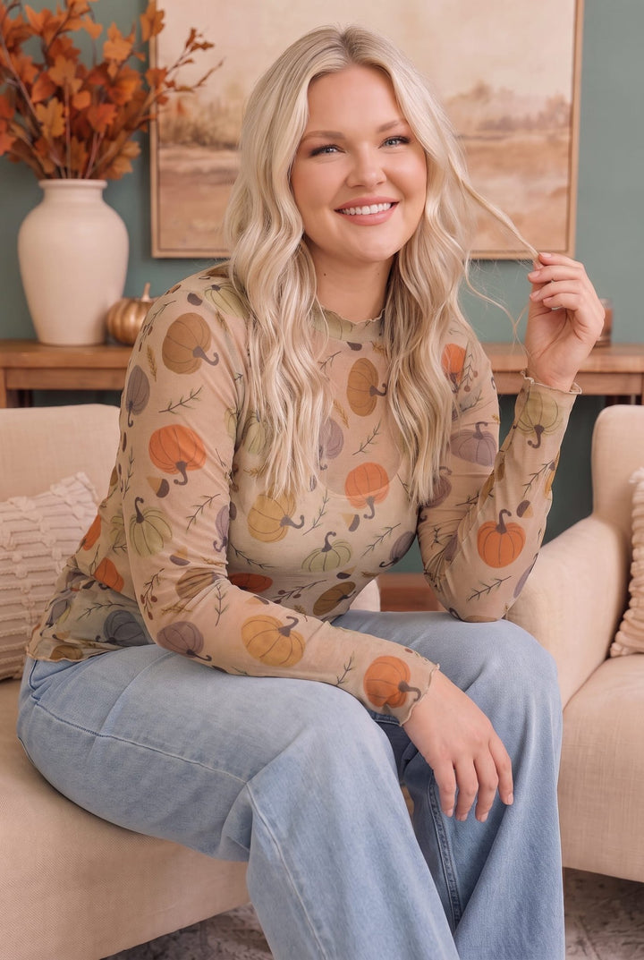 Pumpkin Patch Pretty Mesh Long Sleeve Top - Nikki &amp; Co. Boutique