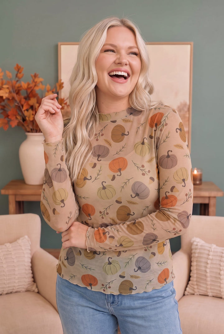 Pumpkin Patch Pretty Mesh Long Sleeve Top - Nikki &amp; Co. Boutique