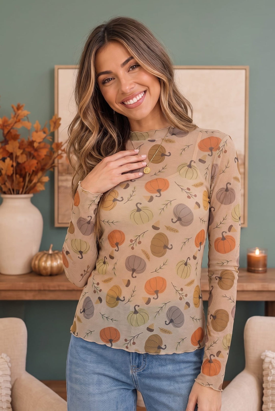 Pumpkin Patch Pretty Mesh Long Sleeve Top - Nikki &amp; Co. Boutique