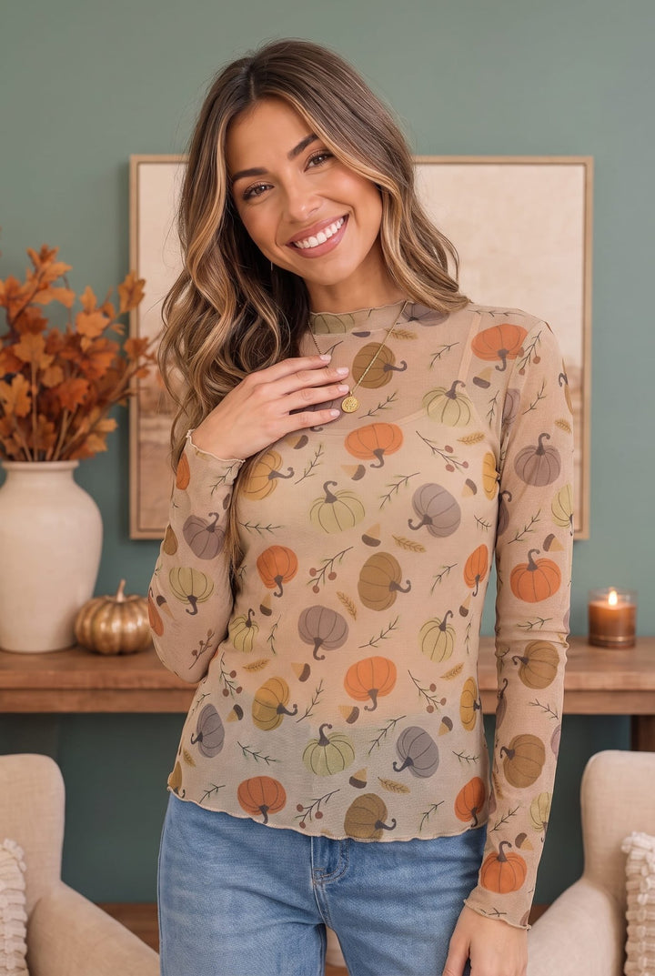 Pumpkin Patch Pretty Mesh Long Sleeve Top - Nikki &amp; Co. Boutique
