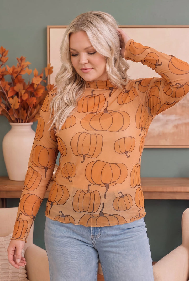 Pumpkin Patch Mesh Mock Neck Top - Nikki &amp; Co. Boutique