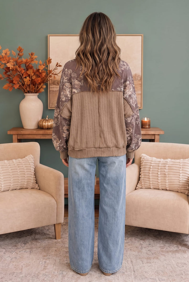 Vintage Floral Puff Sleeve Sweatshirt - Nikki &amp; Co. Boutique