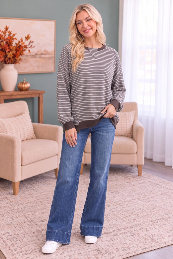 Crush on You Raglan Pullover in Mocha - Nikki &amp; Co. Boutique