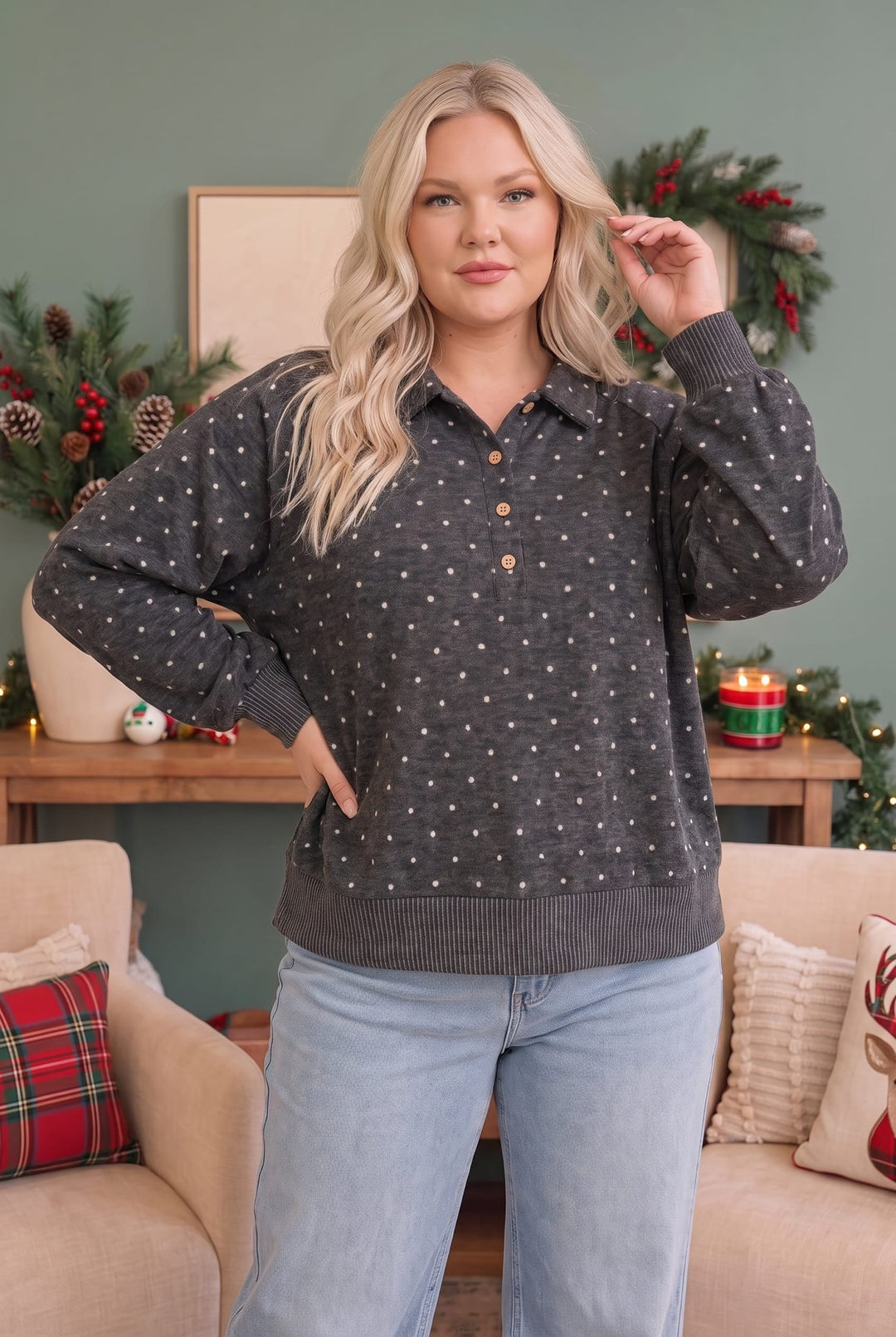 Cozy Dots and Button Stops Pullover - Nikki &amp; Co. Boutique