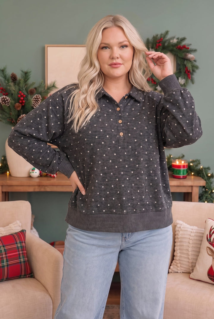 Cozy Dots and Button Stops Pullover - Nikki &amp; Co. Boutique