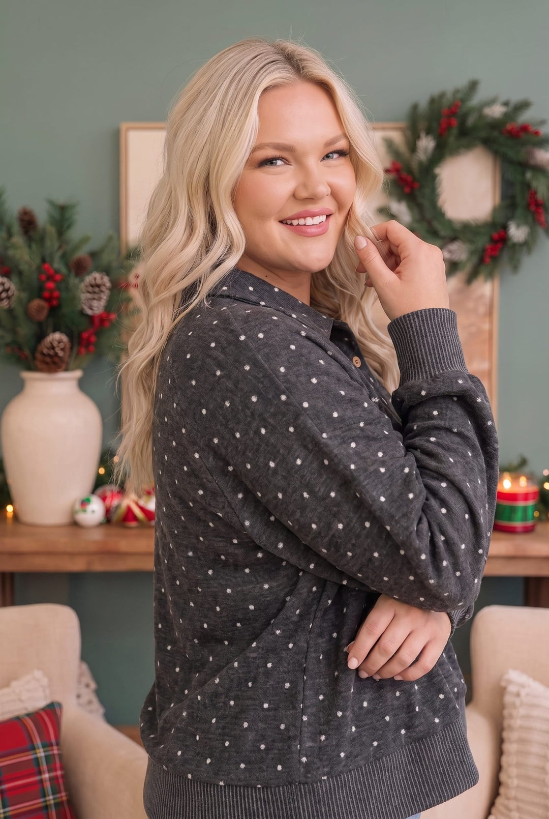 Cozy Dots and Button Stops Pullover - Nikki &amp; Co. Boutique