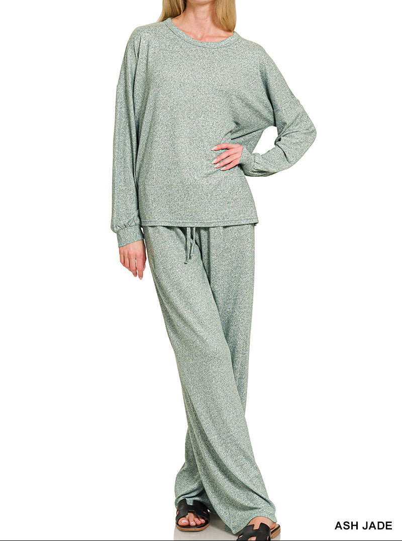 Woman in soft 2-piece, long sleeve set