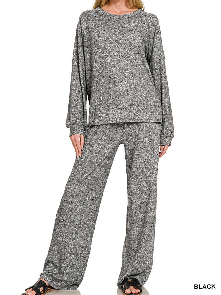 Woman in soft 2-piece, long sleeve set