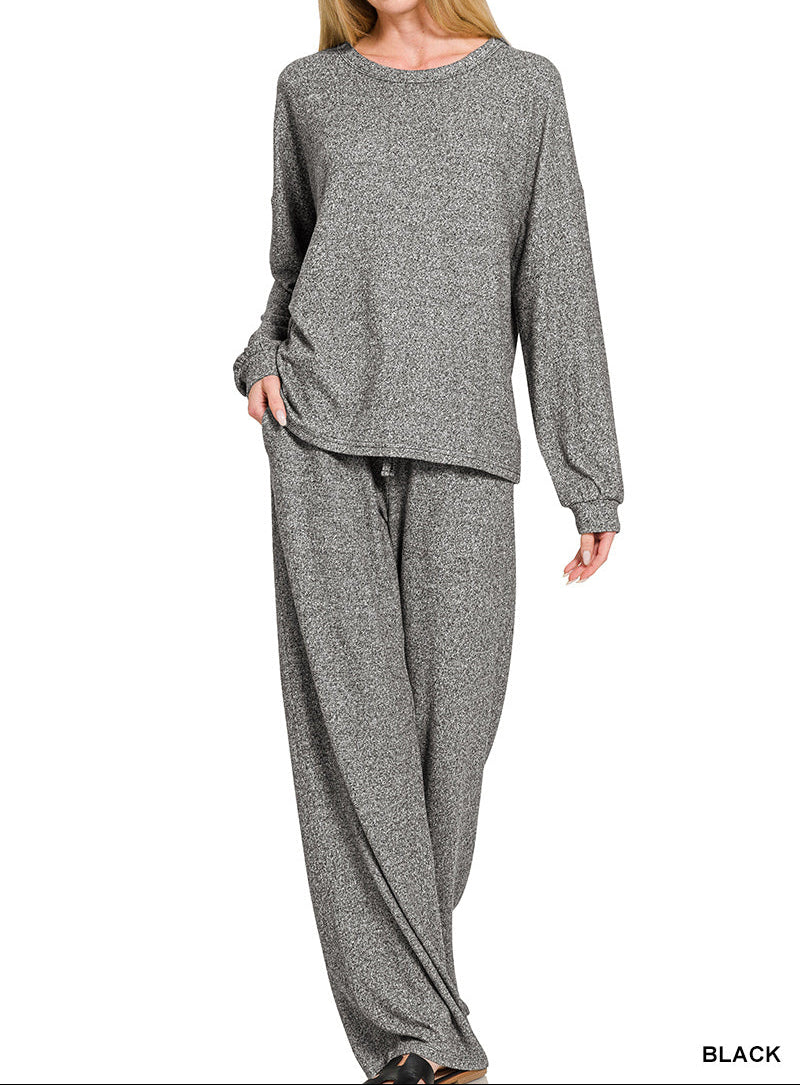 Woman in soft 2-piece, long sleeve set