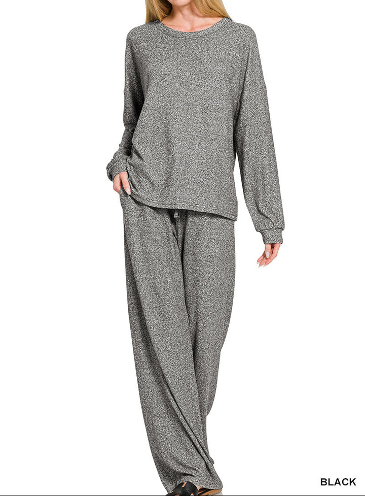 Woman in soft 2-piece, long sleeve set
