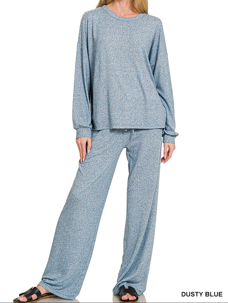 Woman in soft 2-piece, long sleeve set