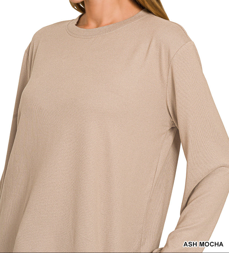 Woman in ash mocha top and bottom set